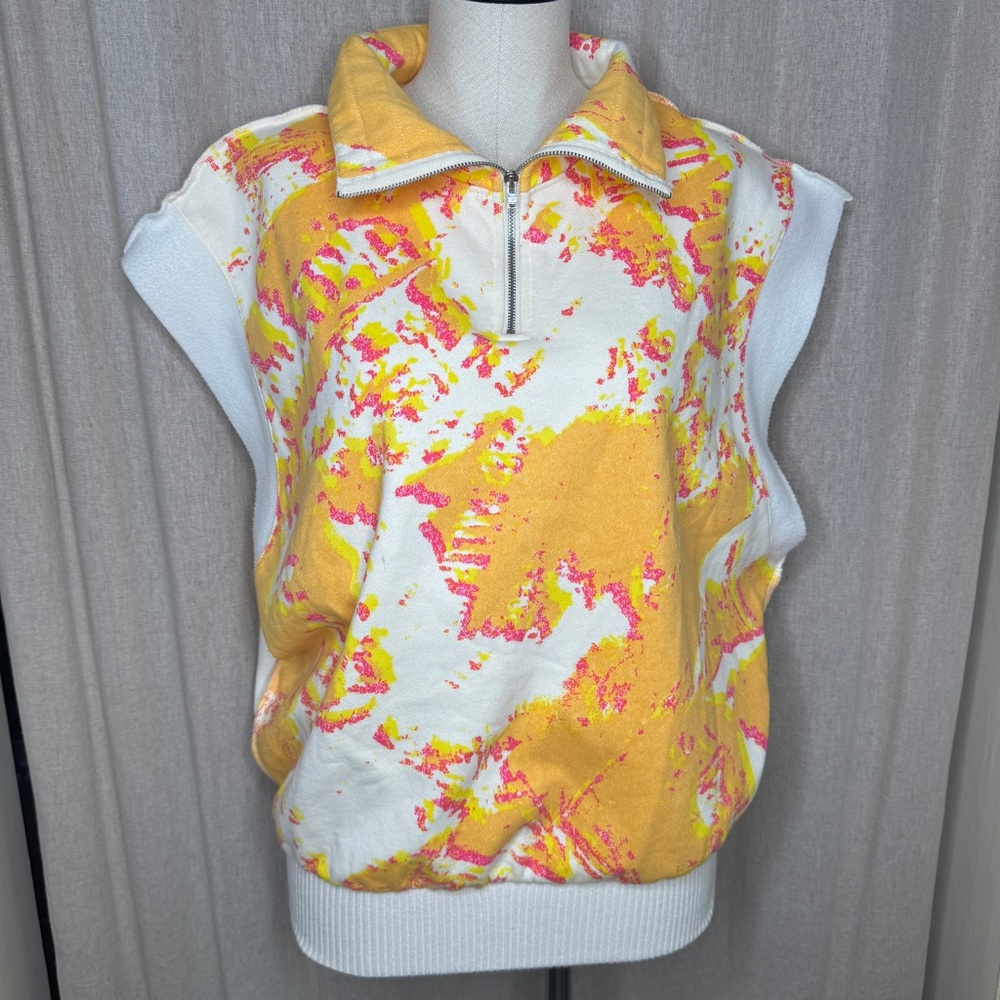 Making the Cut Vest Women's Small Orange Sleeveless Sweatershirt Boxy Top Collar